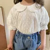 Chicas de estilo coreano camisas de manga corta de encaje de algodón Tops delgados transpirables 210615