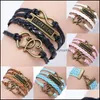 Charm Bransoletki Biżuteria Klasyczny Przyjaciel List Dla Kobiet Mężczyźni Pleciona Skórzana Lina Double Heart Infinity Wrap Bransoletka Przyjaźń Drop Dostarcz