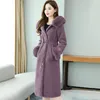 Office Ladies Winter OuterWear Long Faux Coat Women Maxi Overcoat Fur Collar Hoody Drawstring Bur122909 210910