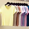 Fashion Solid Color Women T-shirts Casual V Neck Summer Female Clothing Cotton Plus Size Ladies T-shirts Blusas Mujer 13462 210528