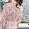 Vintage Mid-Long Dress Women Fashion Floral Print Elastic High Waist Long Flare Sleeve Casual Elegant Klänningar Vestidos 8308 50 210417