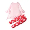 Saint valentin beaux enfants bébé filles vêtements ensemble décontracté évasé à manches longues col rond coeur imprimé hauts taille élastique pantalon