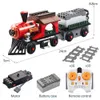 Trem de controle remoto trilho elétrico bloco de construção diy rc trilha veículo railway veículo tijolos brinquedos para crianças