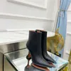 2021 European och American Ladies High Heels Pekade Toe Short Boots Side Zipper Martin