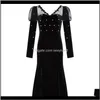Casual Dresses Womens Clothing Apparel Drop Delivery 2021 Yigelila Women Vintage Veet Elegant Vneck Mermaid Dress Empire Slim Black 66014 Mqx