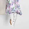 Elegante Patchwork Print Floral Famale Shirts Revers Kragen Laterne Lange Ärmel Hemd Für Frauen Sommer Mode 210524