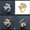 Bande bijoux livraison directe 2021 bague en cristal Sier plaqué or fête fleur anneaux de mariage pour les femmes F3Aun