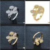 تسليم مجوهرات النطاق 2021 Crystal Ring Sier Gold Party Party Flower Rings for Women F3aun