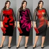 Casual Dresses Elegant Dress Women Floral Print Mesh Patchwork 3/4 Sleeve Bodycon Streetwear For Party Plus Size Evening Outfit D30