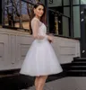 En linje ren älskling bröllopsklänning 2022 Utsökt pärlor Kort knä längd strand brudklänningar skräddarsydda Vestido de Noiva mariage
