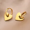 N478 Gold Stainless Steel 16mm Round Hoop Earrings for Women Teen Girls Sweet Love Heart Ear Drop