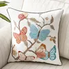 Cushion/Decorative Pillow Pastoral Embroidered Cushion Cover 45x45cm Peacock Butterfly White Decorative Pillows Boho Cotton Canvas Case Home