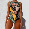 Personality Abstract Print Swimsuit Women Body Swimwear Bodysuit Swimming Wear Bathing Suit Lady Beachwear Plus Size 210515