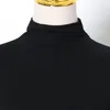 TwotwinStyle 레이스 최대 패치 워크 T 셔츠 여성용 터틀넥 긴 소매 Ruched 캐주얼 T 셔츠 여성 패션 의류 210517
