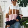 Lossky Women Hoodies Sweatshirt Striped Patchwork Ladies Long Sleeve Pullover Plush Top Autumn Winter Female Warm Clothing 210928