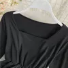 Frauen Kurzes Kleid Intrigantes Design Herbst Bowknot Mesh Patchwork Quadrat Kragen Puffy Mini Vestidos Weibliche GX1106 210507