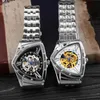 Fashion Hollow Skeleton Watch Men Triangular Watches Stainless Steel Automatic Mechanical Promotion Price Drop Wristwatches