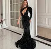 Bling Sexy One Shoulder Black Evening Klänningar Långärmad Sparkly Sequined Mermaid Special Occasion Grows Vintage Bodycon Women Prom Party Dress