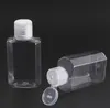 qualità 30ml 60ml Bottiglia di plastica PET vuota con tappo a scatto bottiglie di forma quadrata trasparente per gel disinfettante per le mani usa e getta fluido per il trucco