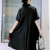 Casual Fashion Style Zipper Revers Couture Lâche Noir Coupe-Vent Longue Section Veste Femmes D'été 16W1420 210510