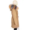 冬のパーカー女性の本物の毛皮のコート長い取り外し可能な防水パーカーナチュラルアライグマの毛皮の襟模倣ミンクファーライナー211129