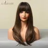 Peruki syntetyczne Długie proste dla Balck Kobiety Ombre Czarne Ciemnobrązowe Naturalne Włosy z grzywką Odporne na ciepło dziennie