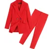 Случайные высококачественные женские костюмы брюки осень тонкий красный женская куртка маленький женский большой размер брюки 210930