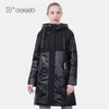 D`ocero Spring秋の女性のジャケット高品質女性のパーカーフード付きロングキルティング薄い綿の防風服211013