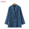 Rayé Double boutonnage Revers à manches longues Casual Femme Manteau Simple et Lâche Professionnel Chic Veste Femme 210507