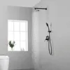 バスルームシャワーは、高圧12インチの雨の頭と5セッティングハンドヘルドブラッシングゴールド/マットブラックでシャマンダシステムをセットします
