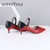 Sophitina kadın pompaları seksi sivri burun ince topuklu med slip-on yüksek kaliteli koyun ayakkabı ofis moda pompalar pc578 210513