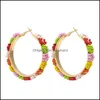 Hoop & Hie Earrings Jewelry European Beaded Daisy Flower Ethnic Style Colorf Vacation Circle Ring Women Summer Beach Party Gift Earring Aess