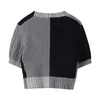 Koreański styl O-Neck Krótki sweter z dzianiny Cienki przycisk Cardigan Up Summer Casual Fashion Patchwork Crop Top Female 210917