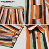 Men's Tracksuits INCERUN Summer Men Striped Sets Lapel Short Sleeve Shirt Shorts Casual Streetwear Cotton Beach Mens Hawaiian Suits 2 Pieces