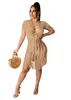 Nuove donne sexy Beach Dress One Piece Outfit Costume da bagno Cover-up Fatto a mano all'uncinetto Nappa cava Gonne lunghe Gonna con frange con davanti incrociato