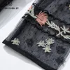 캐주얼 드레스 Qian Han Zi 봄 여름 디자이너 드레스 여성 긴 소매 메쉬 수 놓은 빈티지 검은 슬림 파티 맥시