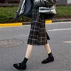 Plus Size High Waist Midi Long Wool Plaid Skirt For Women Winter Warm Elegant Office Lady Vintage Autumn Maxi s 210619