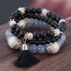 2022 new Bohemian 3pcs/ Set Tassel Charm Pendant Beads Bracelets For Women Simulated Pearl Jewelry Womens Bracelet Set Boho
