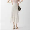 Japan Style Temperament Bodycon Trumpet Skirt Elegant Hollow Out Lace Faldas Mujer High Waist Mermaid Jupe Feminino 210708