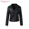 Aelegantmis Classique Noir PU Veste En Cuir Femmes Cool Slim Court Moto Vestes Dames Automne Manteau De Base Rue Survêtement 210607