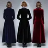 Women's Trench Coats Runway Designer Women Vintage Notched Collar Red Wine Velvet Maxi Coat Autumn Winter Fashion Thick Warm Long Outwear