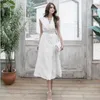 wit een lijn maxi jurk zomer mouwloze v nek cabaret kantoor sexy losse lange partij voor vrouwen 210602