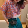 Korejpaa Women Shirt Summer Korean Chic French Retro Lapel Full Screen Flower Design Single-Breasted Short-Sleeved Blouses 210526