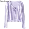 Nomikuma estilo coreano cardigan mulheres unicolor o pescoço lace up manga comprida knitwear Dois pedaço casual all-match tops ropa mujer 210514