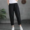 Pantaloni Harem in vita elastica per il tempo libero Johnature Pantaloni in lino di cotone autunno Comodi pantaloni al polpaccio da donna 210521