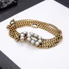 Triple Chain Charm Armband med Box Pearl Letter Punk Golden Bracelet Exquisite Fashion Hip Hop Smycken