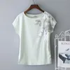 2021夏の女性のTシャツトップス95％の綿の緩い半袖Tシャツの女性の白い刺繍Tシャツ基本的な大きさM 4XL Y0508
