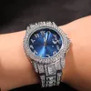 Full Diamond Iced Out Watch New Fashion Hip Hop Red Green Blue Face Large Dial Mens WristWatch Calendar Quartz Womens Watches Gift