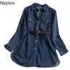 Casual Abiti Neploe 2021 Per Le Donne Coreano Temperamento Moda Camicia di Jeans Mini Vestito Fasce Tasca Vita Sottile Cowboy Abiti Mujer