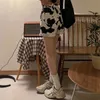 Harajuku Корейский стиль Streetweaw Cow Print Sport Shorts Joggers Женские спортивные штаны прямые эластичные высокой талии широкой ноги 210714